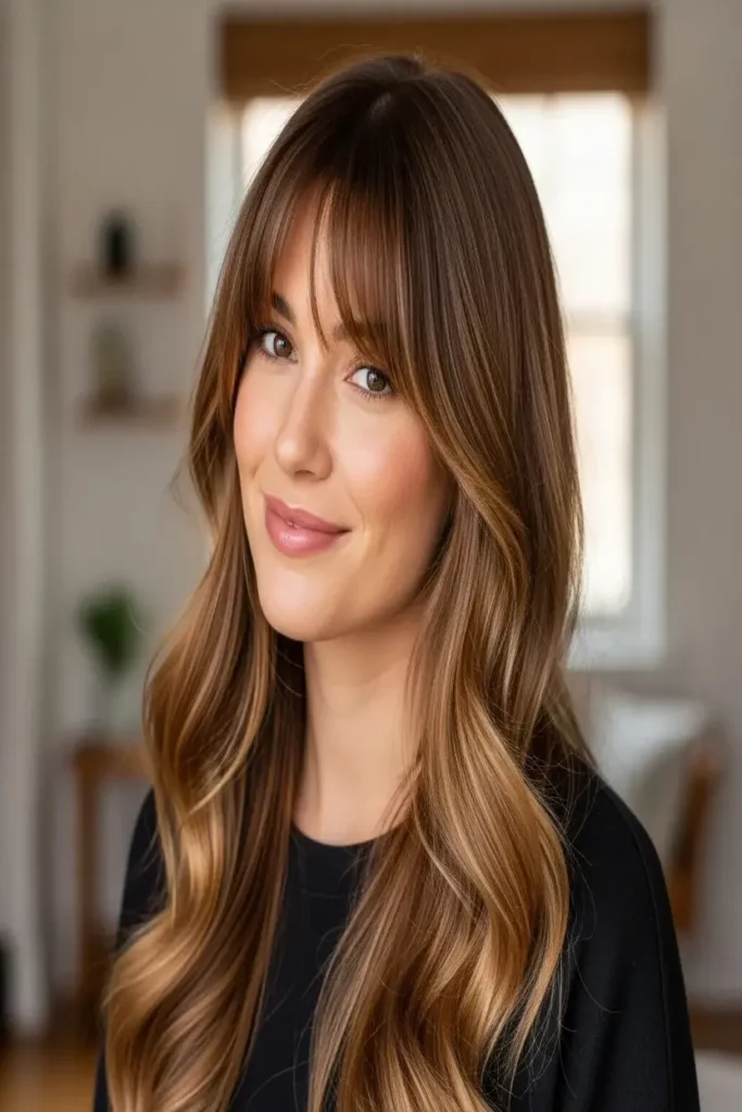 2. Curtain Bangs with Long Waves 832x1248 1