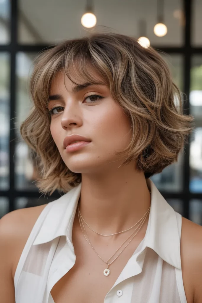 20. Textured Shag Bob with Curtain Bangs