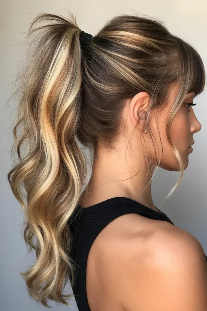 21. Chunky Highlights with Ponytail Styles