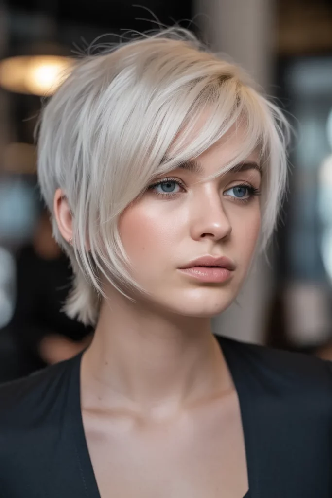 21.Blonde Pixie with Long Bangs