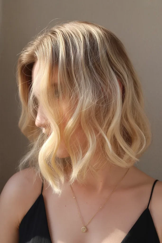 3.Blonde Lob with Waves