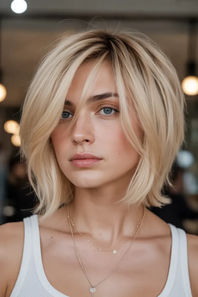 3.Long Angled Bob with Layers