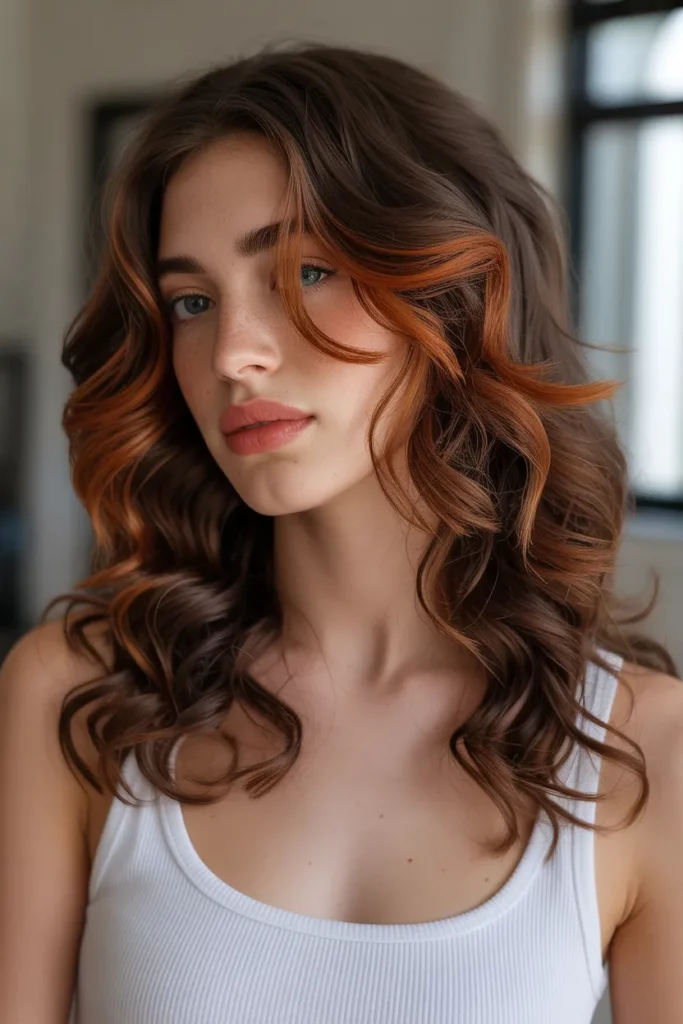 5. Auburn Highlights on Dark Brown Hair