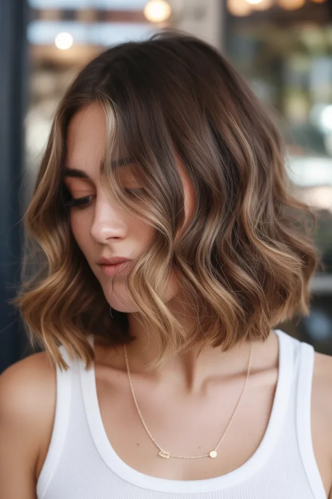 6.Long Angled Bob with Balayage