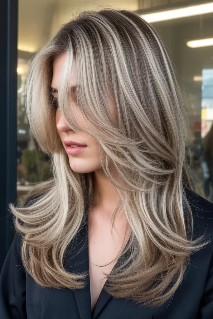 7. Ash Blonde Highlights with Layers