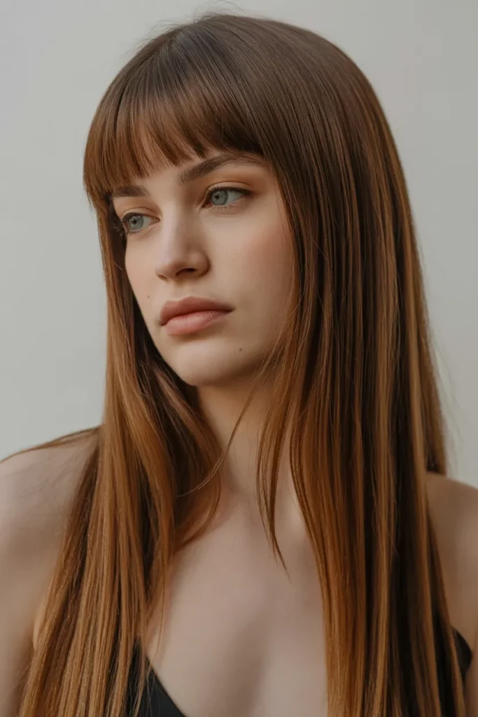 7. Long Straight Hair with Curtain Bangs