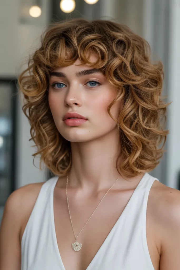 7.Curly Long Angled Bob