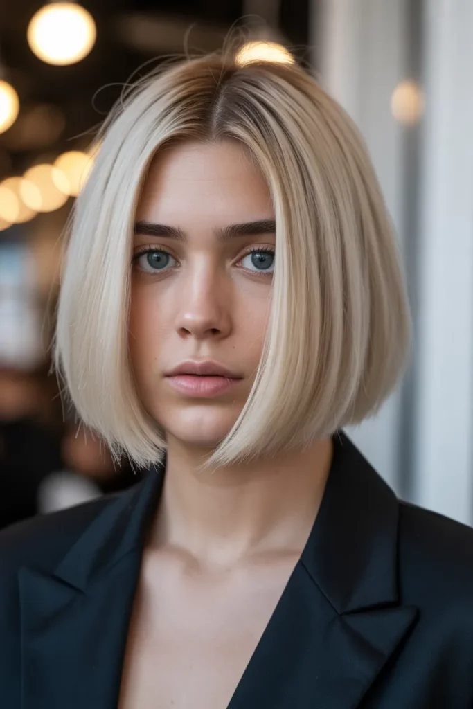 7.Sleek Straight Blonde Bob